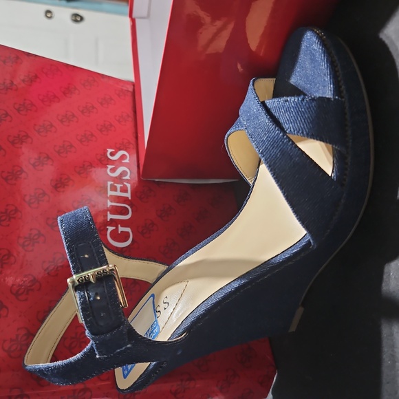 Guess Denim dark blue wedges size 8 Closing Account this weekend! Everything $9 - Picture 1 of 2